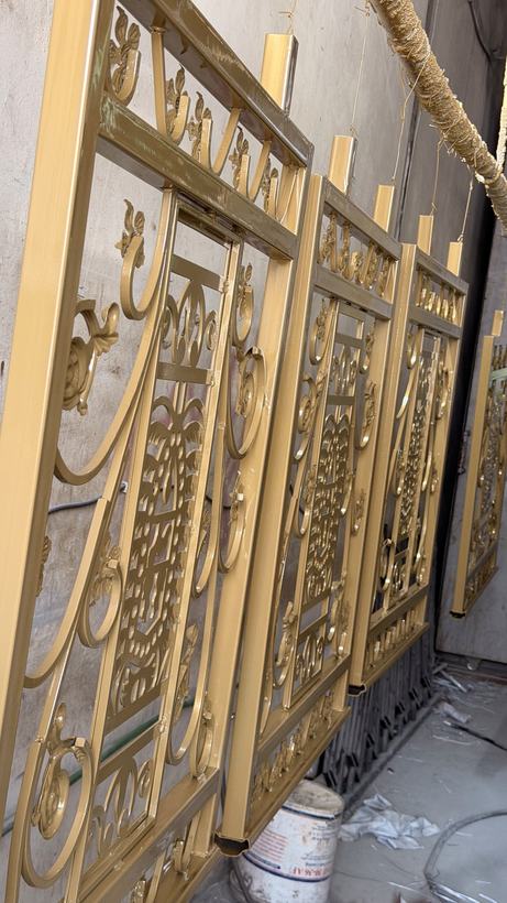Gold powder coated metalwork — Iqra Powder Coating, Mussafah Abu Dhabi