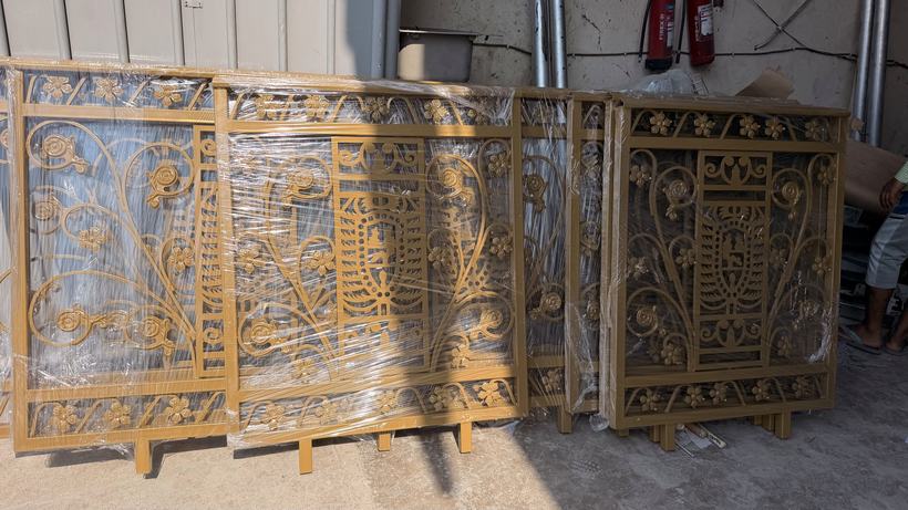 Gold powder coated metalwork — Iqra Powder Coating, Mussafah Abu Dhabi