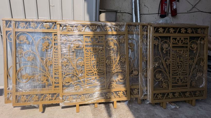 Gold powder coated metalwork — Iqra Powder Coating, Mussafah Abu Dhabi