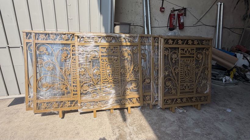 Gold powder coated metalwork — Iqra Powder Coating, Mussafah Abu Dhabi