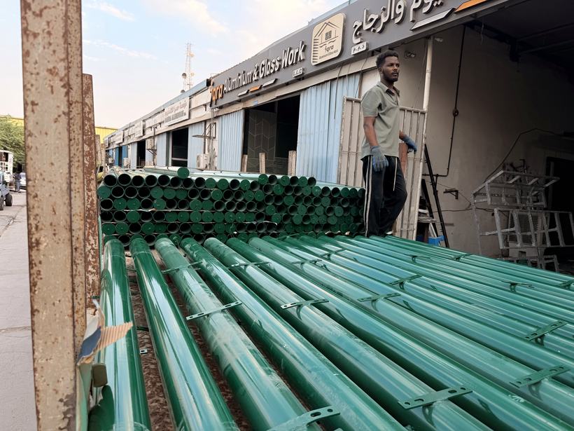 Green powder coated steel — Iqra Powder Coating, Mussafah Abu Dhabi