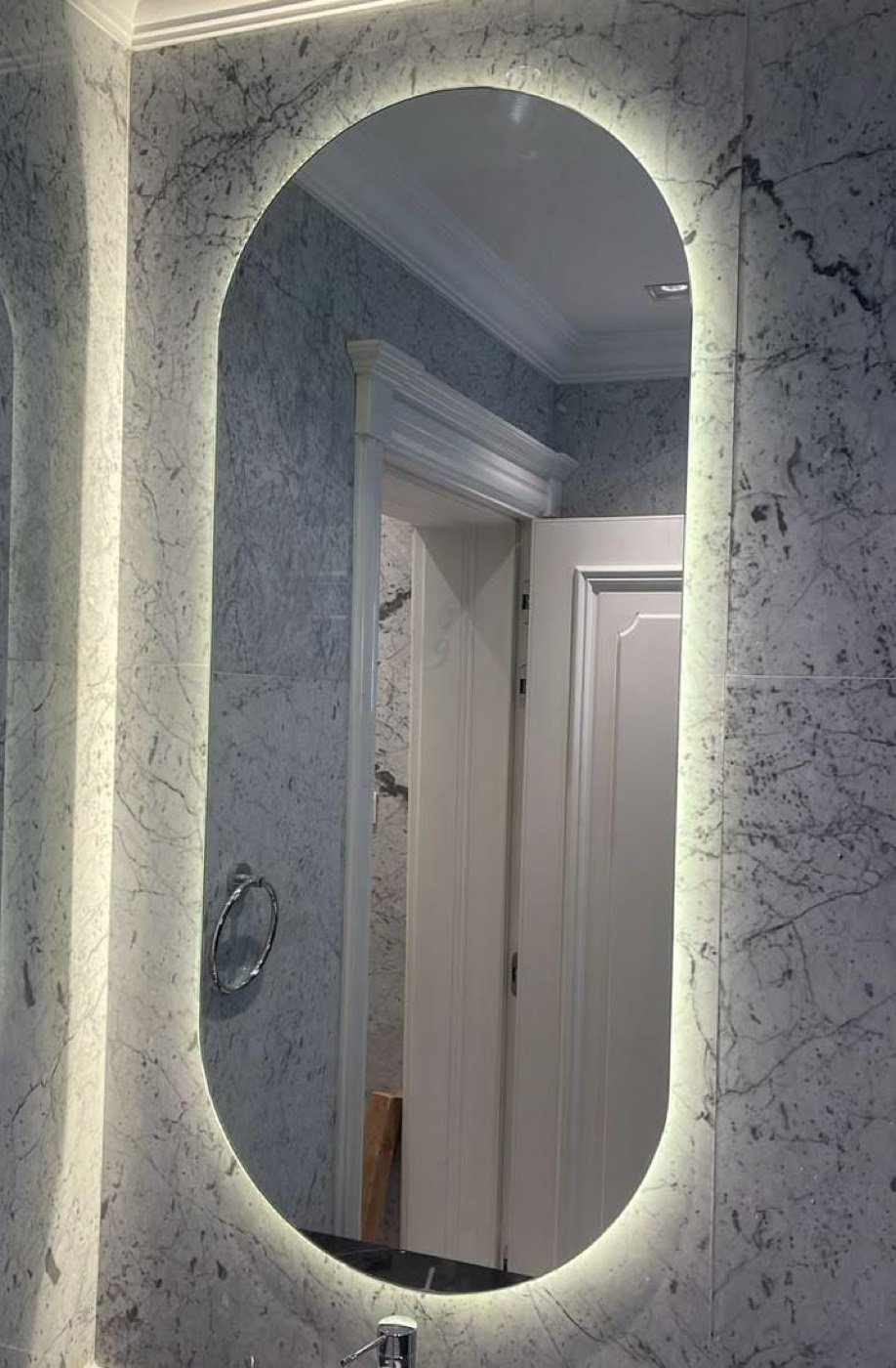 Full-length oval LED mirror — Iqra Glass & Mirror, Mussafah M-14 Abu Dhabi