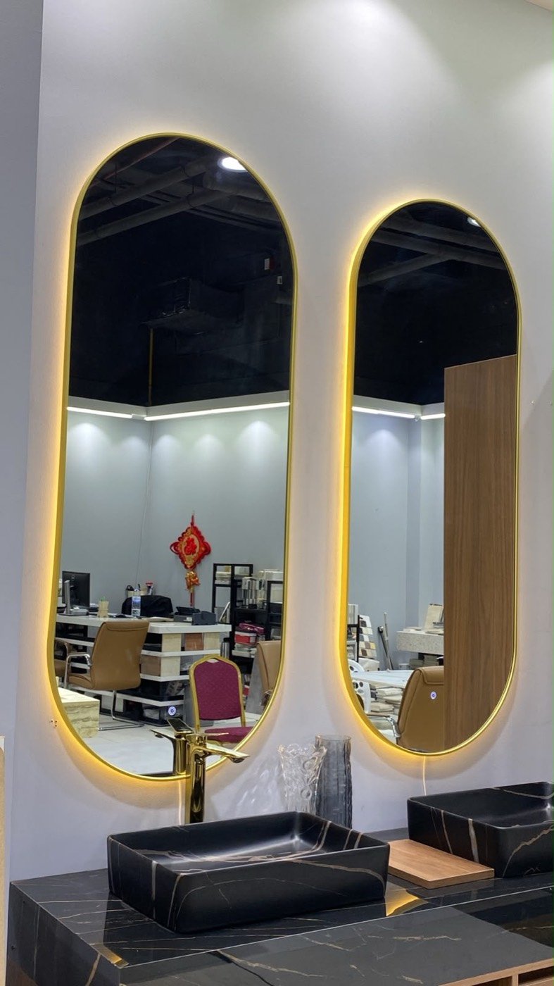 Gold-frame salon mirrors — Iqra Glass & Mirror, Mussafah M-14 Abu Dhabi