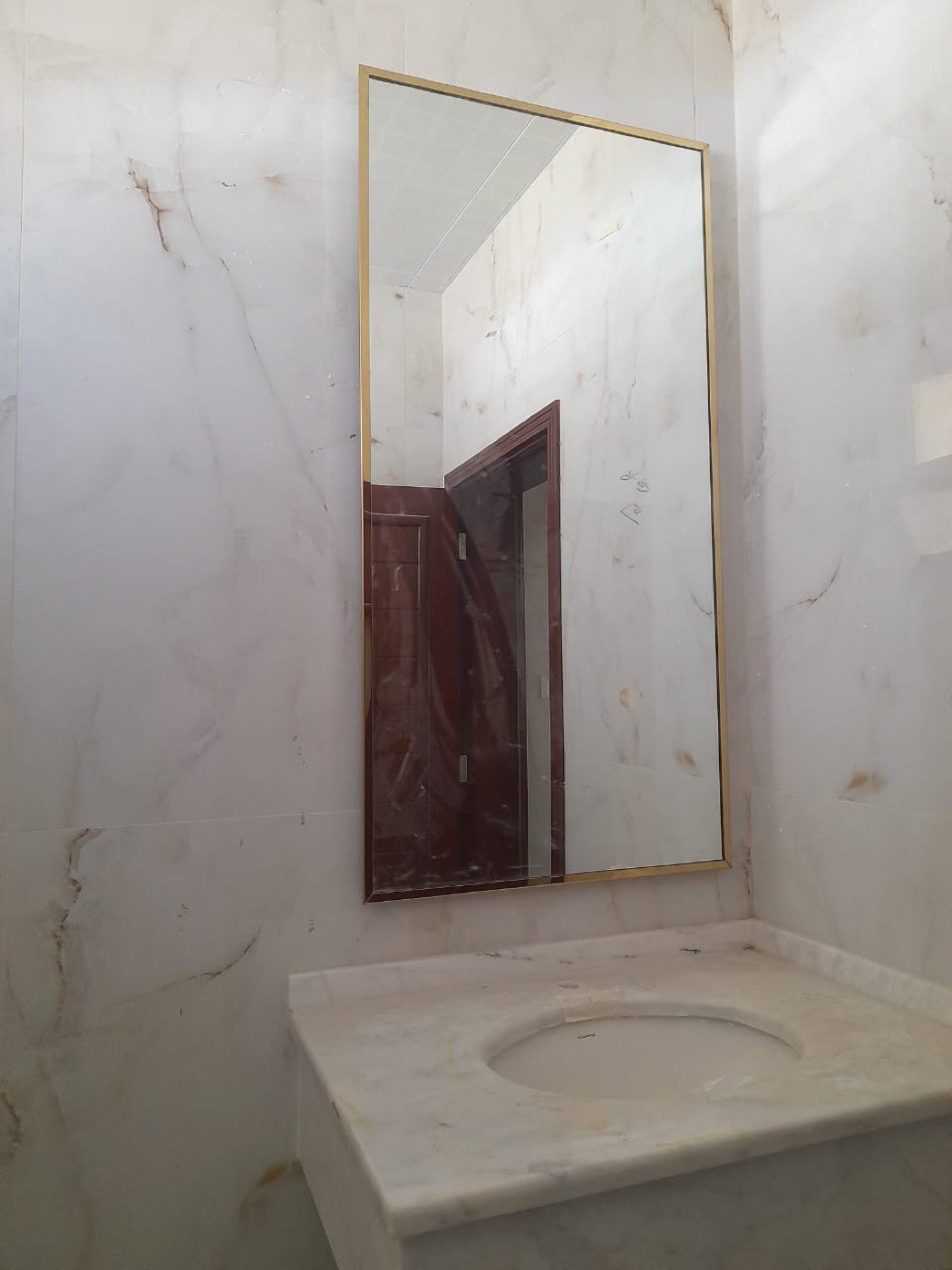 Gold-frame bathroom mirror — Iqra Glass & Mirror, Mussafah M-14 Abu Dhabi
